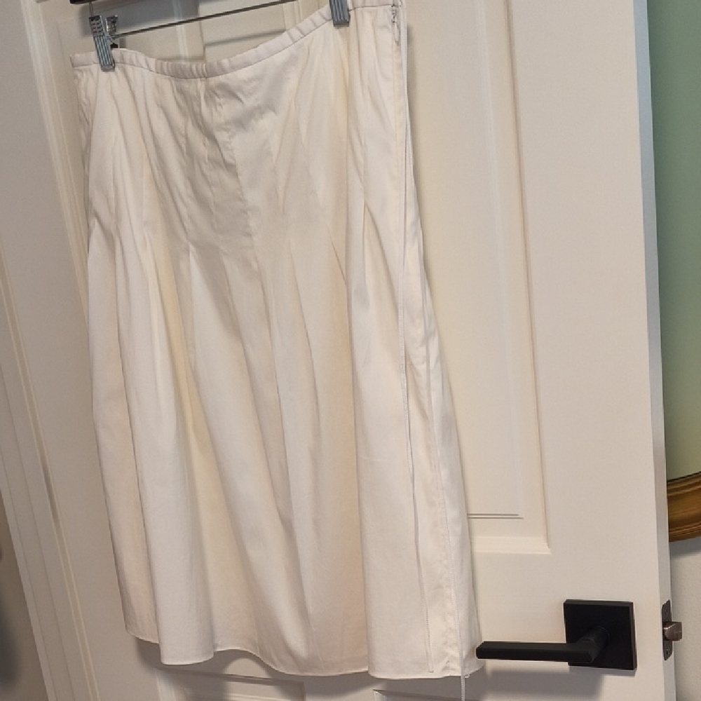 Tibi White Pleated A-line Cotton Blend Skirt, Size 10 - Picture 3 of 8